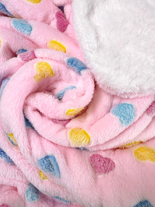 Double Layered Ultra Plush Colorful Hearts Blanket - Pink
