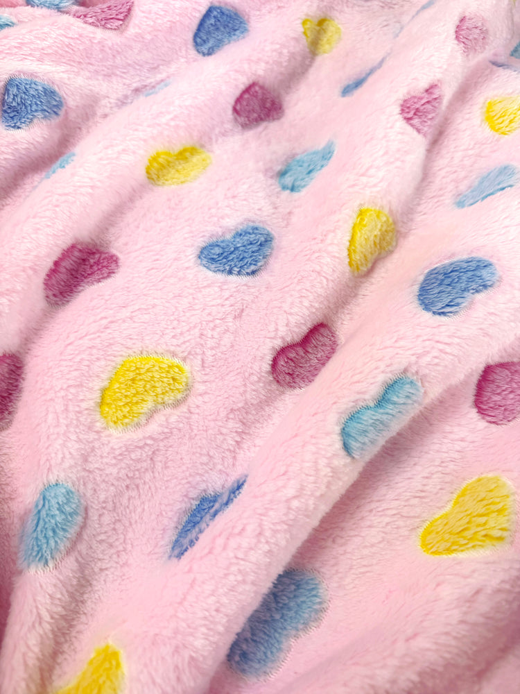 Double Layered Ultra Plush Colorful Hearts Blanket - Pink