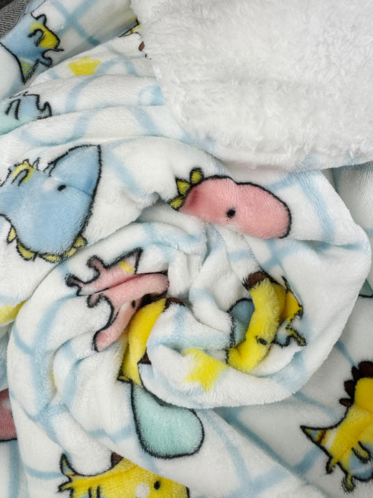 Double Layered Ultra Plush Colorful Dinosaurs Blanket
