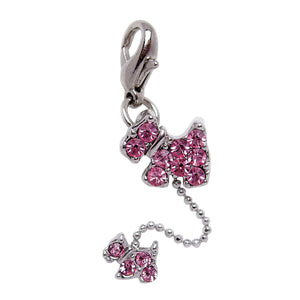 Dog and Puppy Charm with PINK Rhinestones