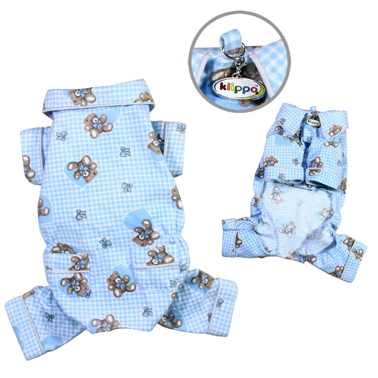Adorable Teddy Bear Love Flannel PJ with 2 Pockets - Light Blue