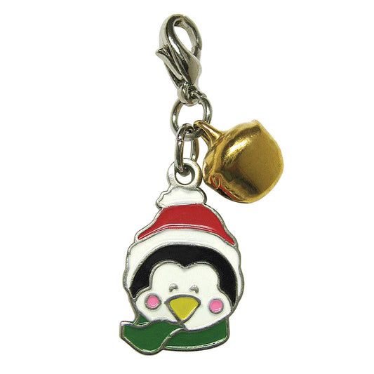 Enamel Penguin Face with Golden Bell Charm