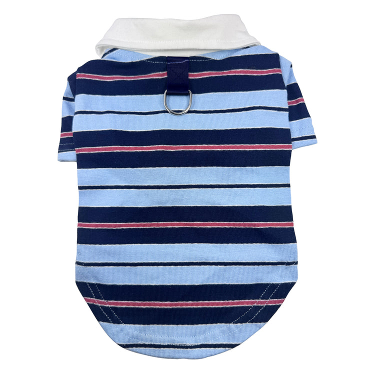 Premium Knit Cotton Harbor Blue Striped Polo Shirt