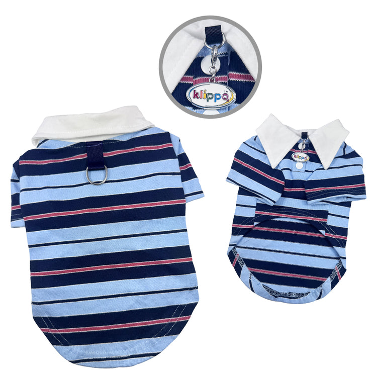 Premium Knit Cotton Harbor Blue Striped Polo Shirt