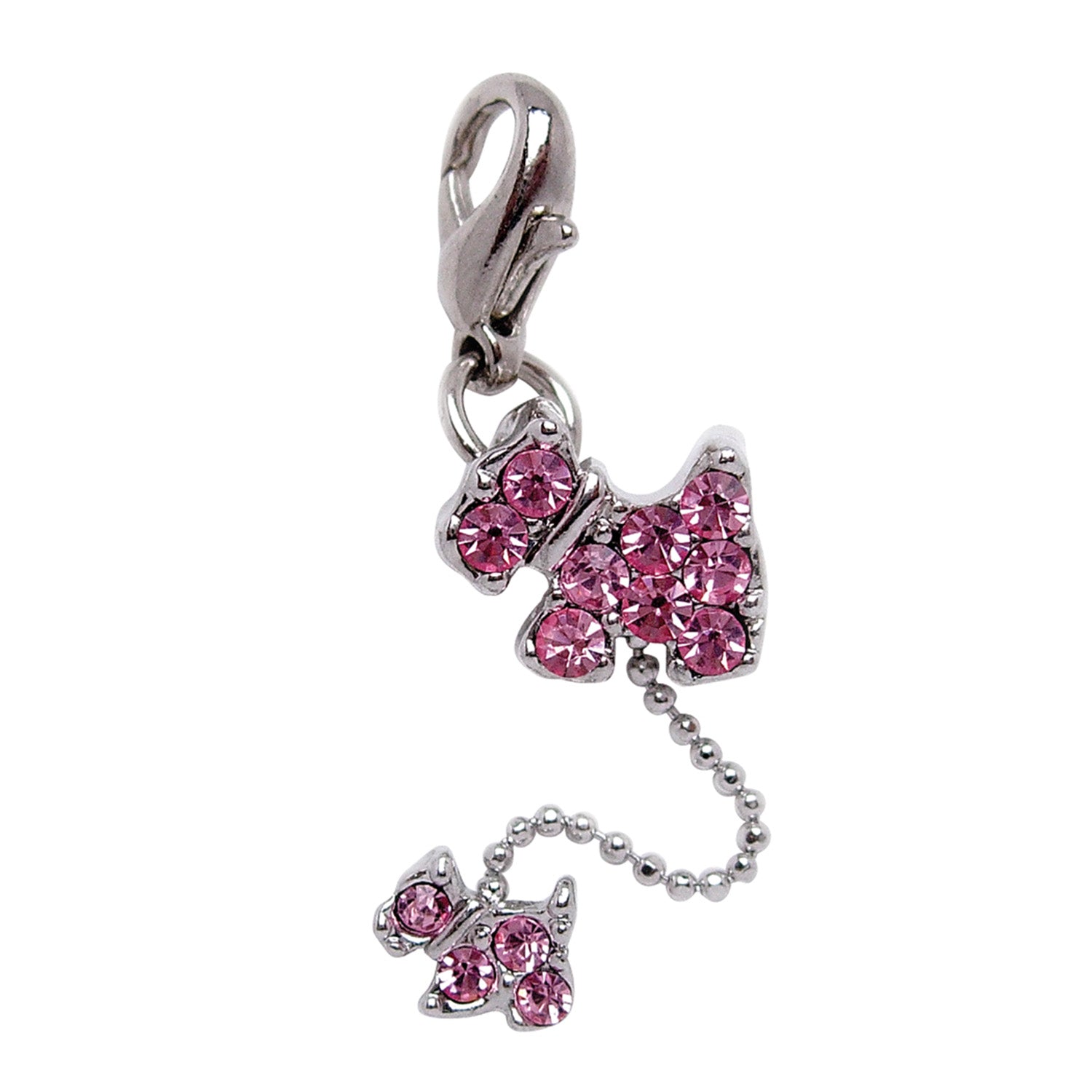 Dog and Puppy Charm with PINK Rhinestones