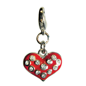 Sparkling Red Heart with Clear Rhinestone Enamel Charm