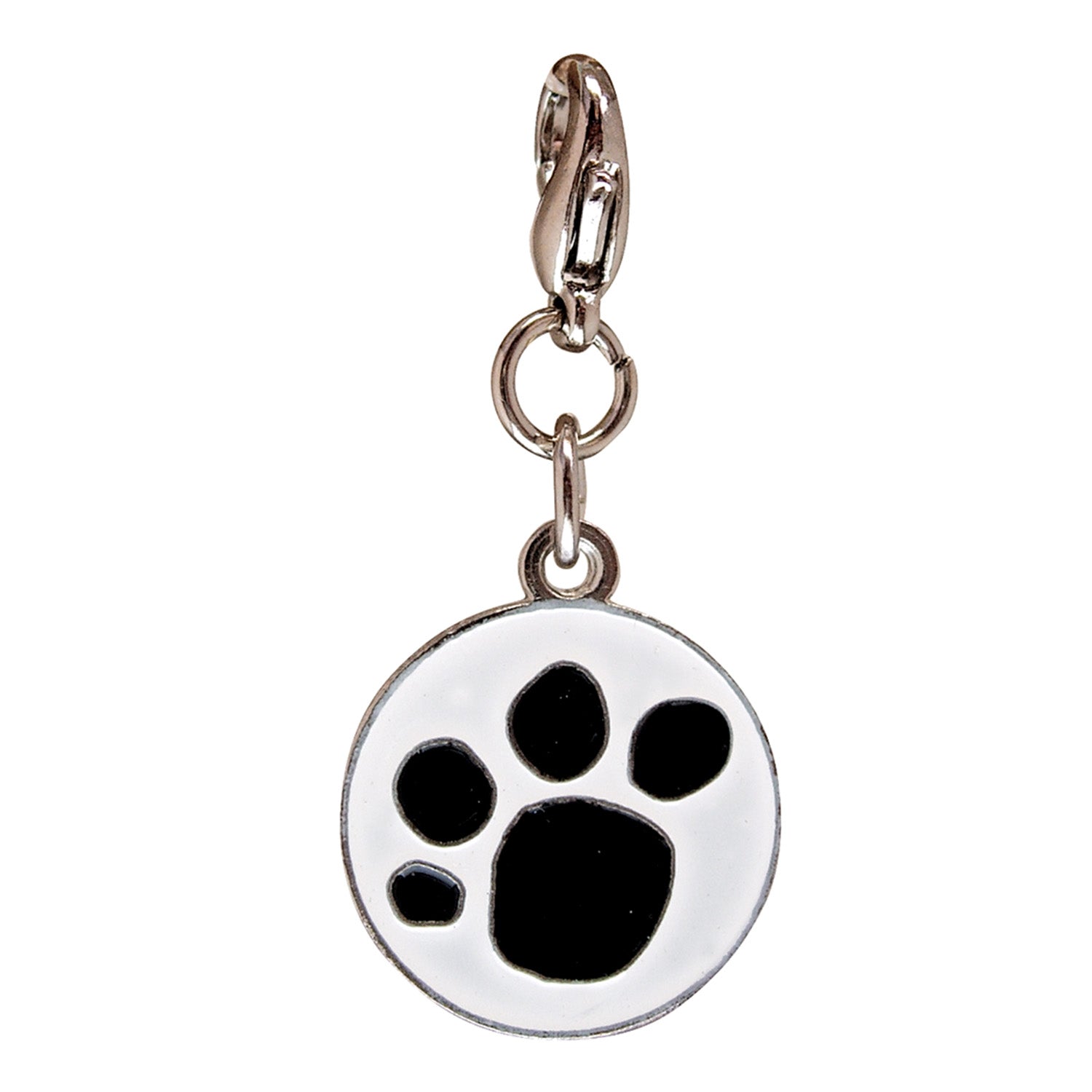 Round Black Paw Print Metal Enamel Charm