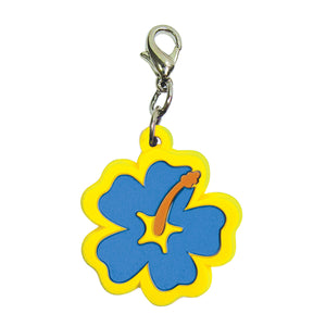 Soft PVC Rubber Hibiscus Charms - Blue w/Yellow Trim