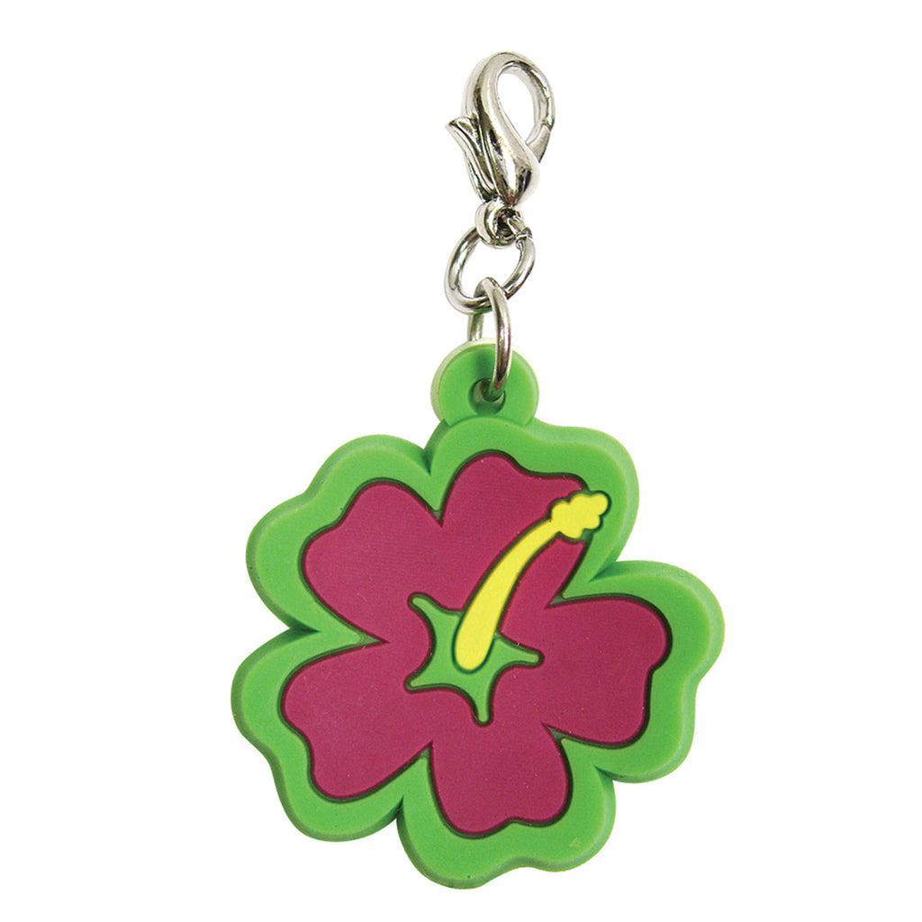 Soft PVC Rubber Hibiscus Charms - Pink w/Green Trim