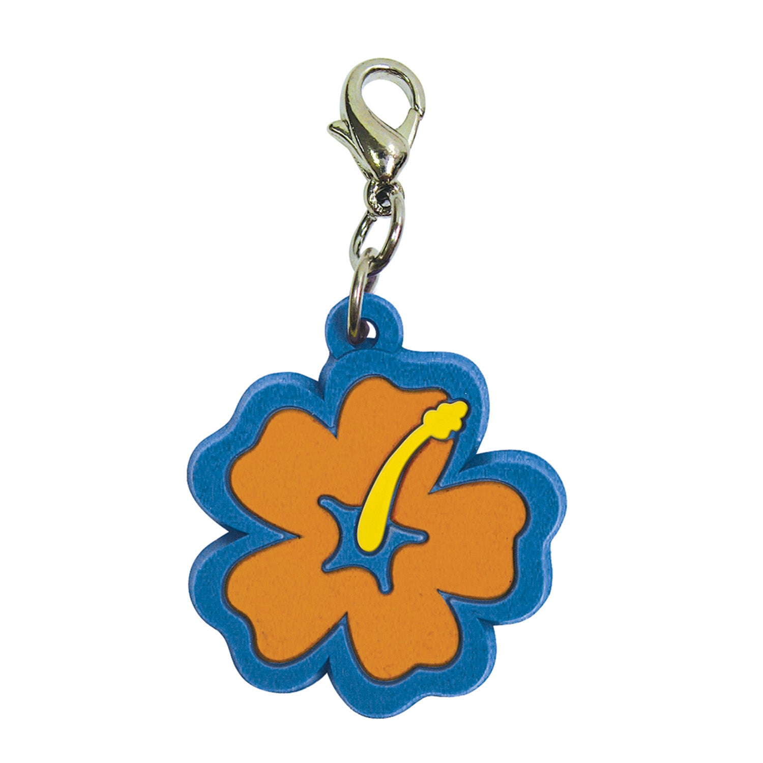 Soft PVC Rubber Hibiscus Charms - Orange w/Blue Trim