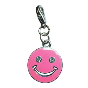 Happy Face with Sparkling Eyes Enamel Charm - Pink