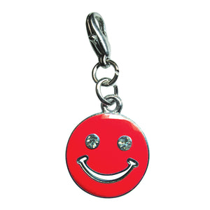 Happy Face with Sparkling Eyes Enamel Charm - Red