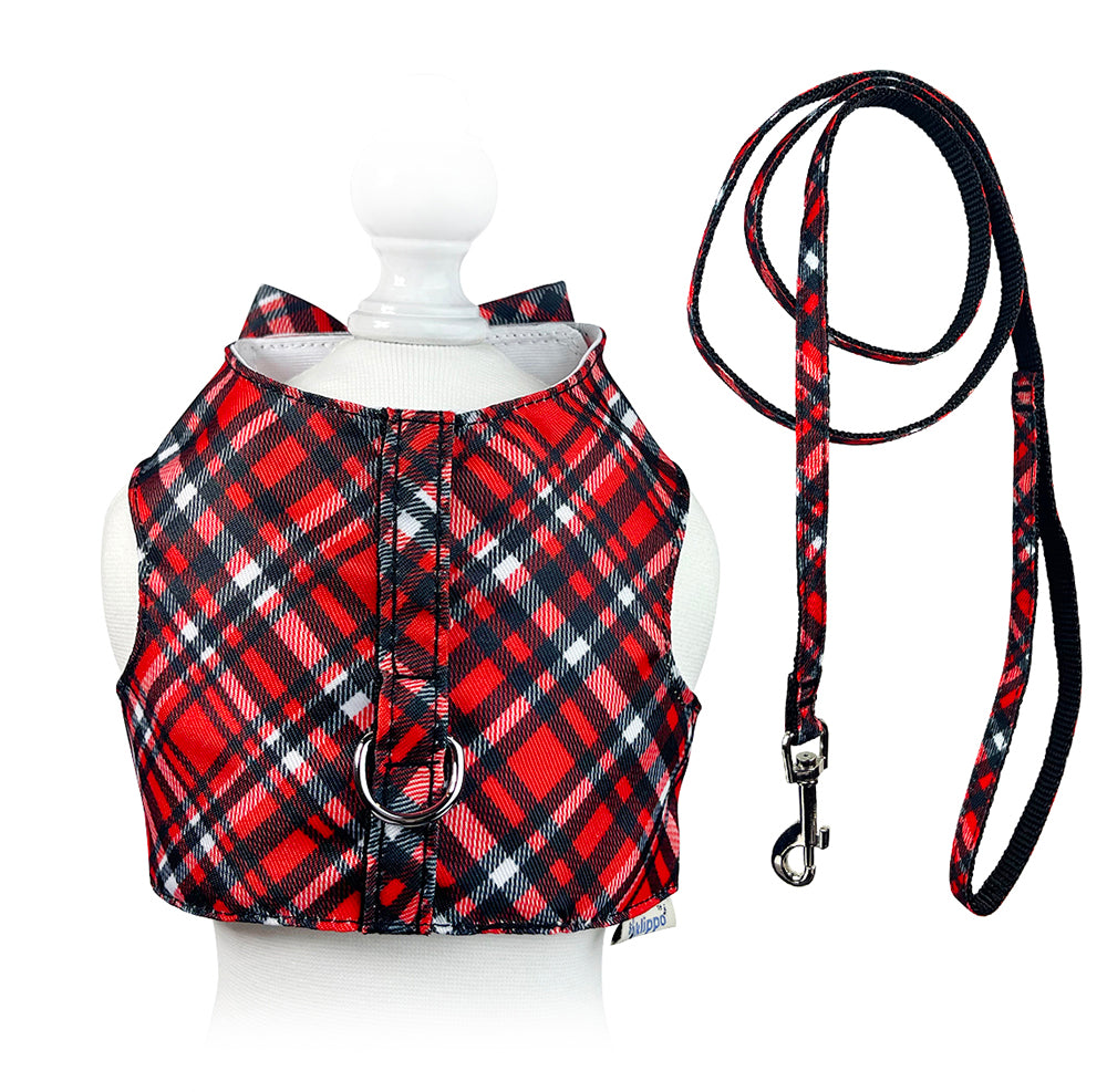 Red Plaid Harness Vest with Matching Leash