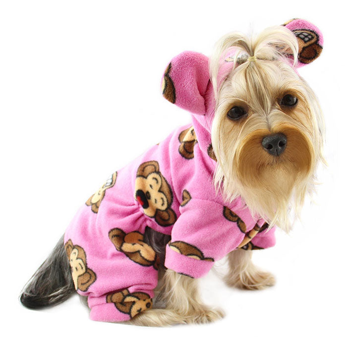 Silly Monkey Fleece Hooded Pajamas - Pink