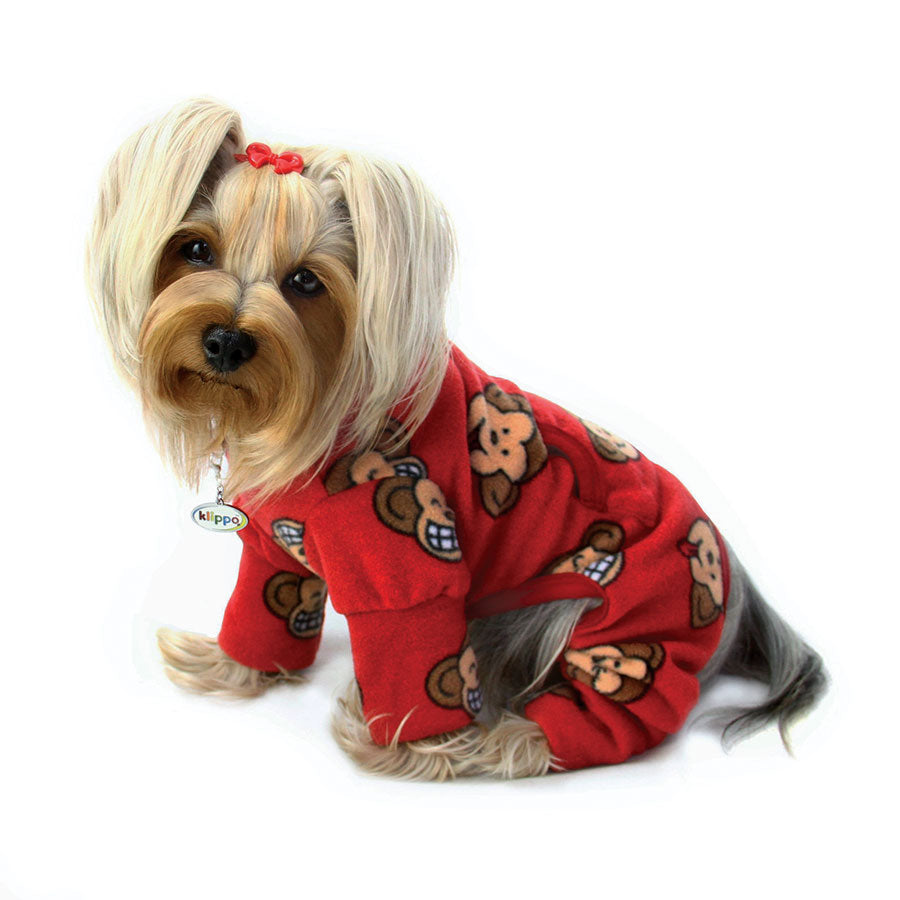Silly Monkey Fleece Turtleneck Pajamas Burgundy Klippo Pet