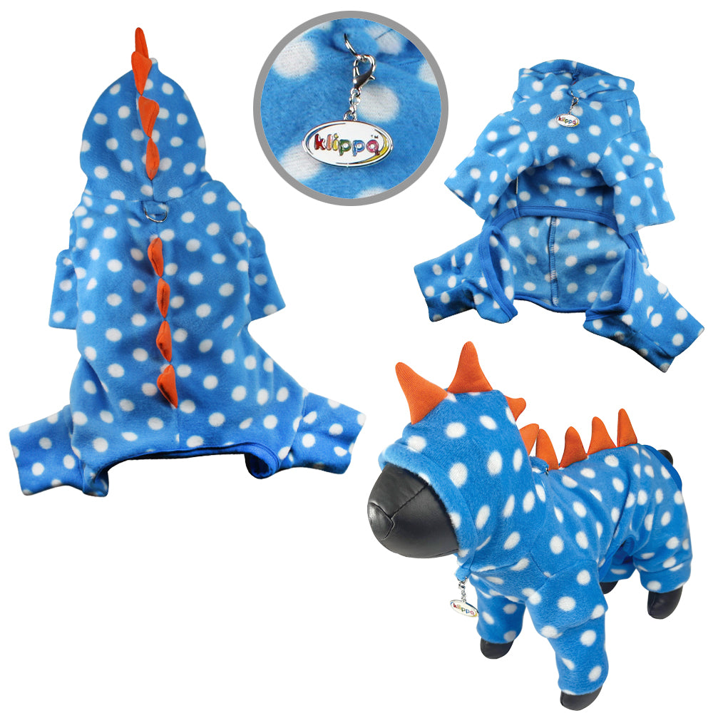 Polka Dots DINO Fleece Hooded Bodysuit/Pajamas