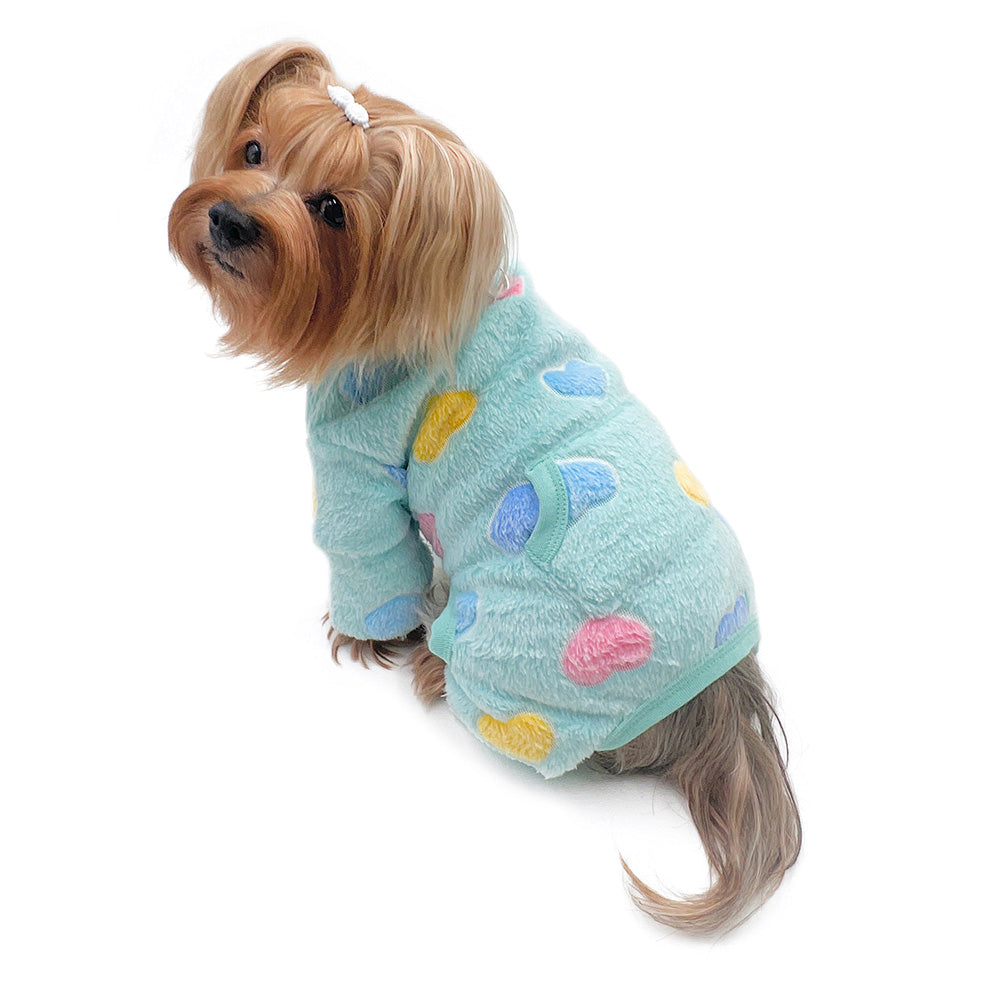 Ultra Plush Colorful Hearts Turtleneck Pajamas - Blue