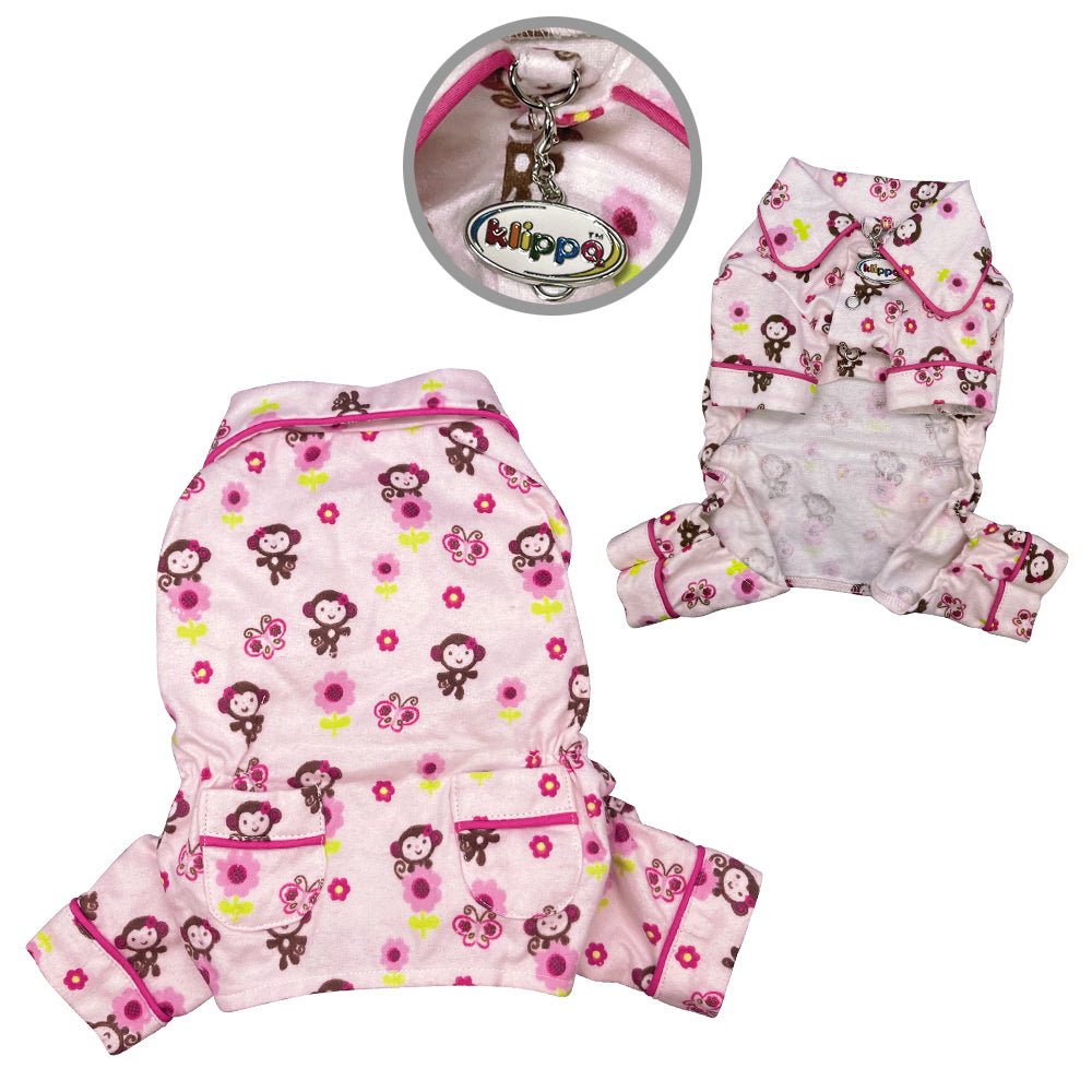Girly Monkey Flannel Pajamas with 2 Pockets
