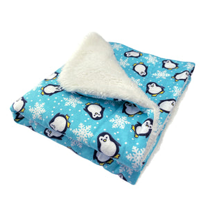 Double Layered Penguins & Snowflakes Flannel/Ultra-Plush Blanket - Turquoise