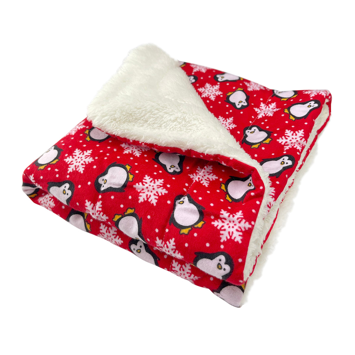 Double Layered Penguins & Snowflakes Flannel/Ultra-Plush Blanket - Red