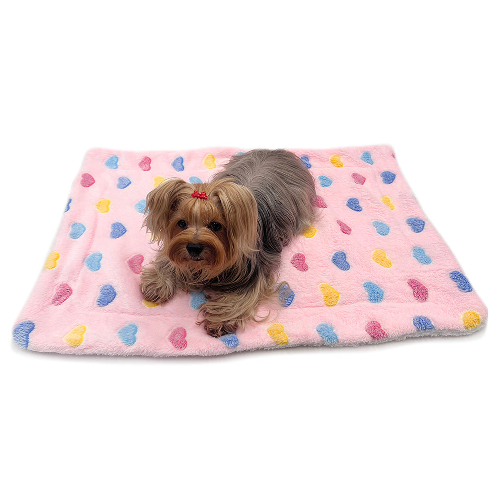 Double Layered Ultra Plush Colorful Hearts Blanket - Pink