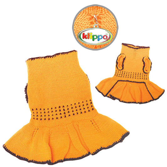 Adorable Hand Knitted Sweater Dress with Dotted Waist Decoration