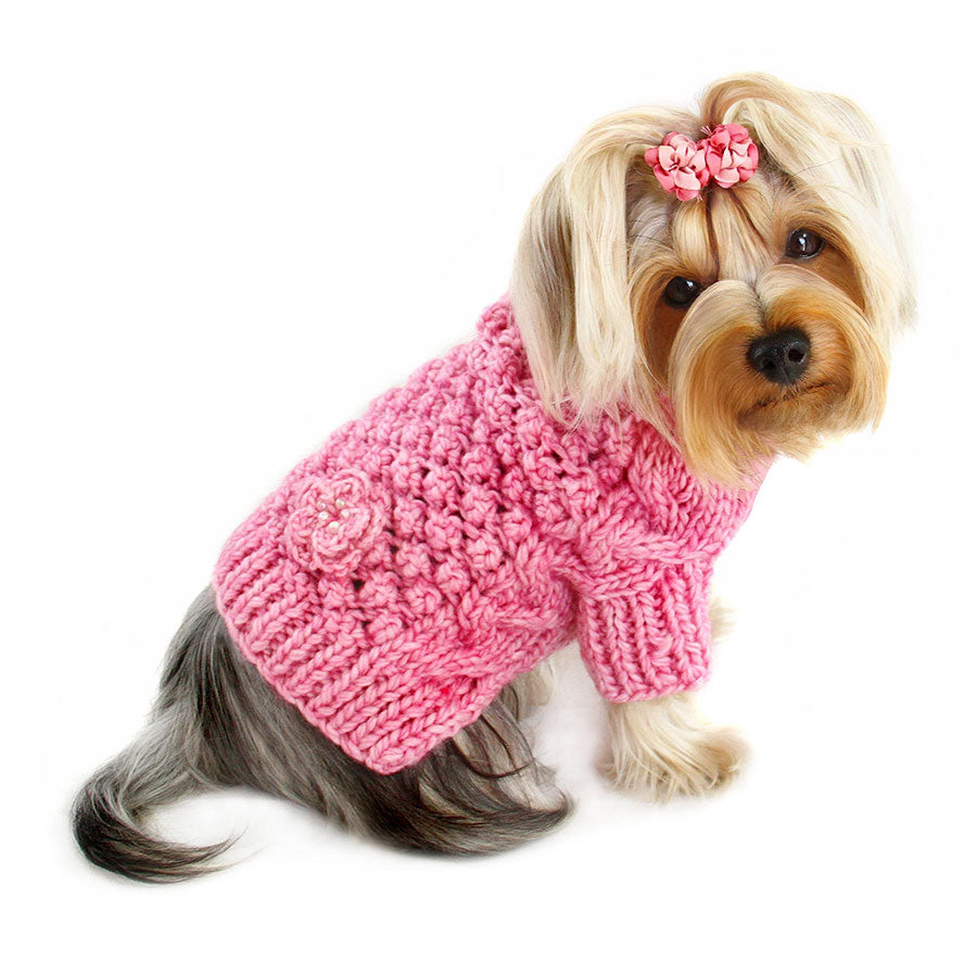 Pink Bobble Stitch Turtleneck Hand Knitted Sweater